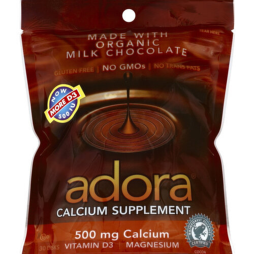 Adora Calcium, 500 mg, Disks, Milk Chocolate