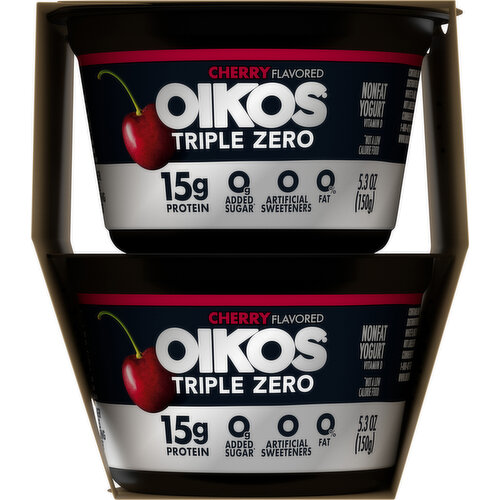 Oikos Triple Zero Yogurt, Cherry Flavored, Nonfat, Blended Greek
