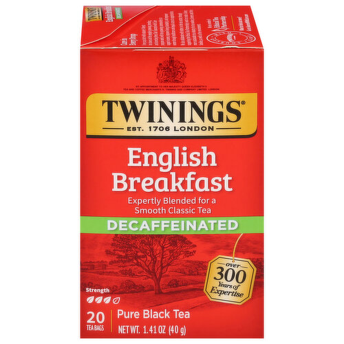 Twinings Black Tea, Decaffeinated, English Breakfast, Pure, Tea Bags