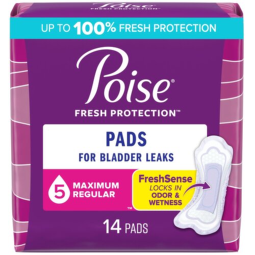 Poise Fresh Protection Poise Incontinence Pads For Women, Maximum Absorbency, Regular, 14Ct