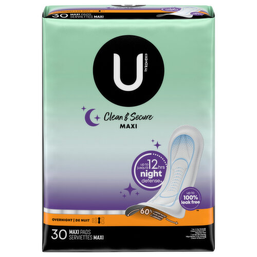 U by Kotex Maxi Pads, Overnight, Clean & Secure