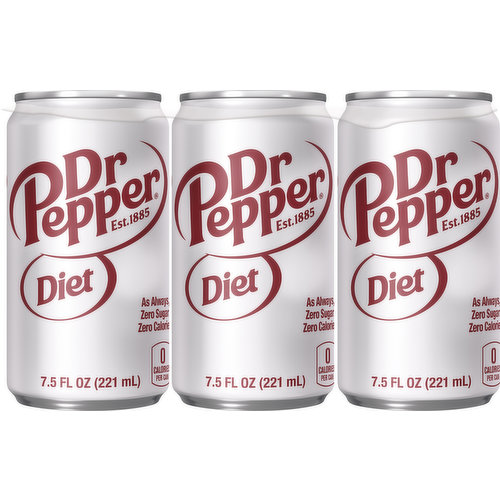 Dr Pepper Soda, 7.5 Fl Oz Mini Cans, 6 Pack, Soft Drinks