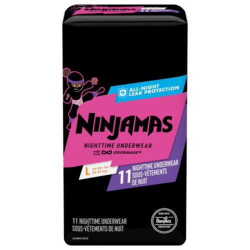 Ninjamas Nighttime Underwear, L (64-95+ lbs), Jumbo Pack 11