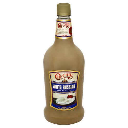 Vodka, cream and the great taste of coffee liqueur create the creamy goodness you expect in a premium white Russian. Liqueur. Made with vodka. Blend with ice. A creamy classic perfected by Chi-Chi's. Perfectly blended. Quality ingredients. 12.5% alc./vol. (25 proof). Produced and bottled by Glenmore distilleries Owenboro, KY.