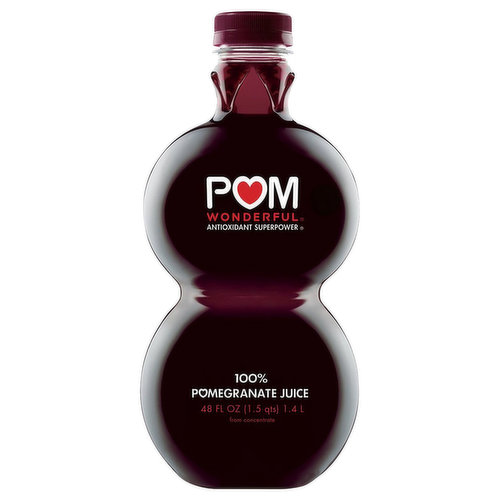 100% juice pomegranate from concentrate. No sugar added. Non GMO Project verified. nongmoprojectorg. 12 California pomegranates. pomfeedback.com. This bottle is BPA free.