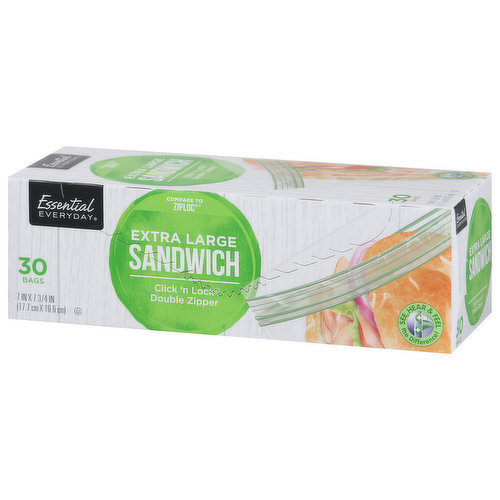 Essential Everyday Sandwich Bags, Double Zipper, Extra Large