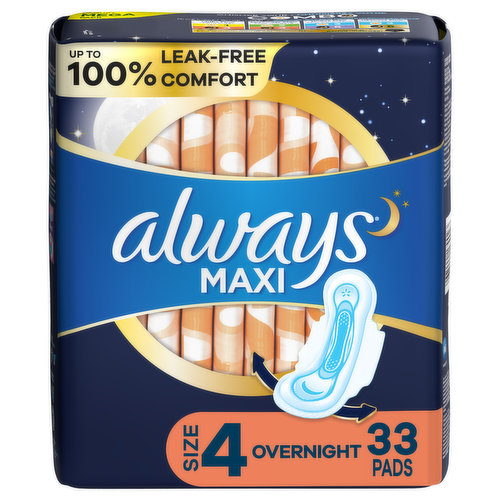 Always Maxi Always Maxi Overnight Pads with Wings, Size 4, 33