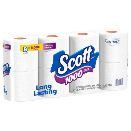 Scott Bathroom Tissue, 1000, Unscented, One-Ply - 4 rolls