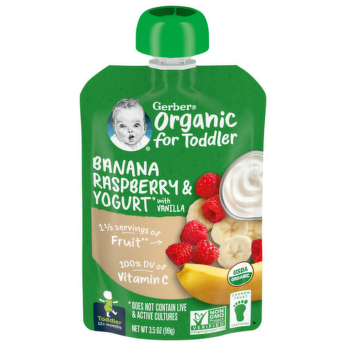 Gerber Organic for Toddler Banana, Raspberry & Yogurt with Vanilla, Toddler (12+ Months)