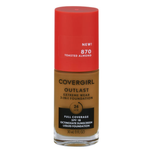 CoverGirl Outlast Foundation, 3-in-1, Toasted Almond 870, SPF 18