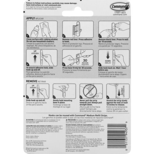 Command Medium Refill Adhesive Strips for Wall Hooks, For