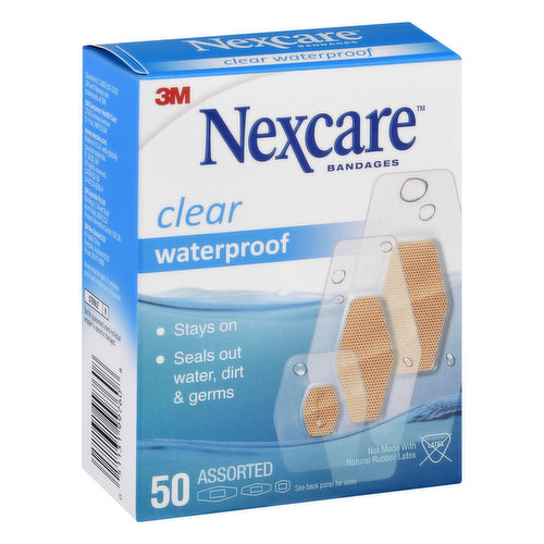 Nexcare Bandages, Clear, Waterproof, Assorted