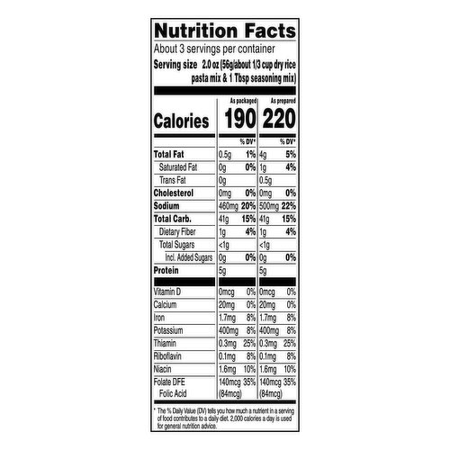 Rice a roni nutrition label