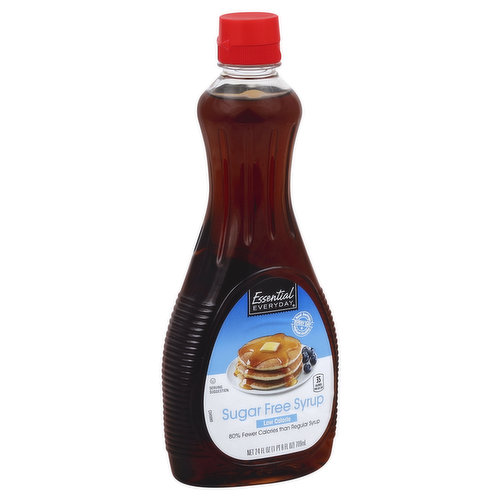 Real savings, highest quality, every day. Low calorie. 80% fewer calories than regular syrup. 35 calories per 1/4 cup. Calorie Comparison: Sugar Free: 35 calories; Regular Syrup: 210 calories. Contact us at www.essentialeveryday.com or 1-877-932-7948.