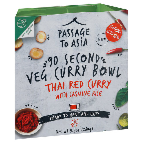 Passage to Asia Veg Curry Bowl, Thai Red Curry with Jasmine Rice, Mild, 90 Second