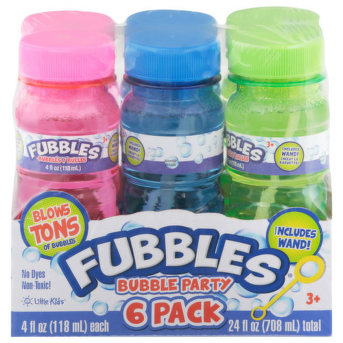 Blows tons of bubbles. No dyes. Non-toxic! Little Kids. Includes wand! Product styles and colors may vary.