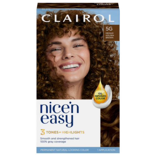 Nice’n Easy Hair Color, Permanent, Medium Golden Brown 5G