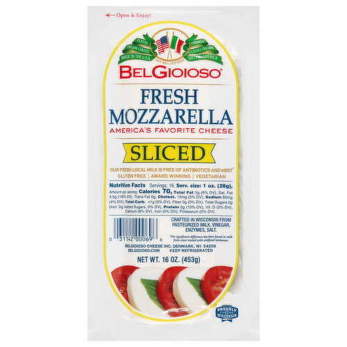 BelGioioso Sliced Cheese, Fresh Mozzarella