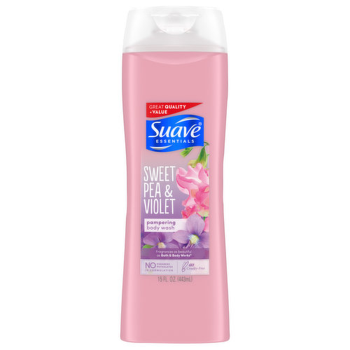 Suave Essentials Body Wash, Sweet Pea & Violet, Pampering