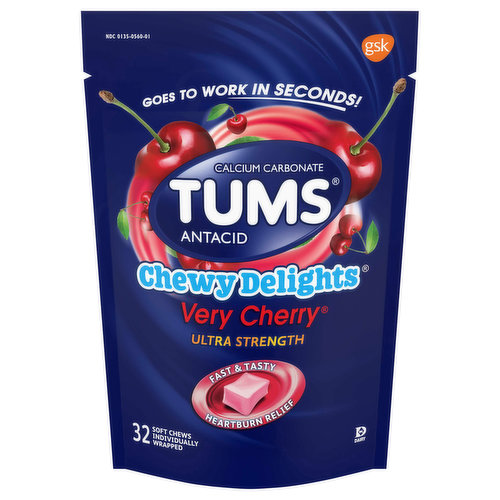 Tums Chewy Delights Antacid, Ultra Strength, Soft Chews, Very Cherry