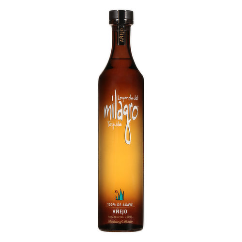 Welcome to a brighter side of tequila, where the sun always shines and fresh is best. Milagro Añejo is a 100% blue agave tequila which is aged in American oak barrels for 12-14 months. The aging results in a taste that is smooth, refined and still agave-forward.Milagro Añejo tequila is best enjoyed neat, on the rocks or in your favorite tequila cocktail.Inspired by the upbeat energy and creativity of Mexico City, Milagro Tequila is hand-crafted in a process where tradition meets innovation. Our agave is sourced in the Jalisco Highlands, where the finest, sweetest blue agave in the world is cultivated. To extract all of the nuances of the precious agave flavor, the agave piñas are slow-roasted for 36 hours in traditional brick ovens. The extracted juice is then fermented and is finally distilled twice: first, in a pot still to retain the vibrant and mouthwatering flavors of the agave and second, in a column still to impart an absolutely exquisite smoothness that compares to the finest white spirits in the world. Please enjoy Milagro Tequila responsibly.