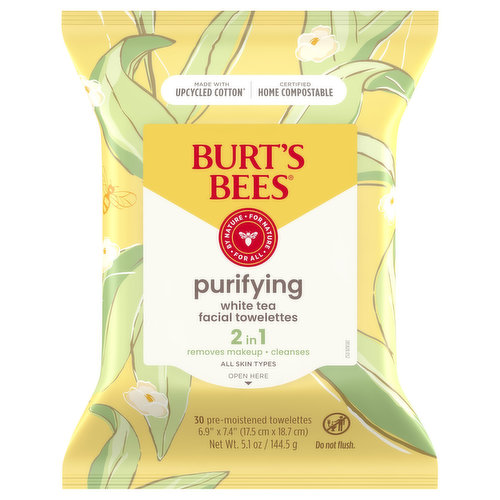 Burt's Bees Facial Towelettes, White Tea, Purifying