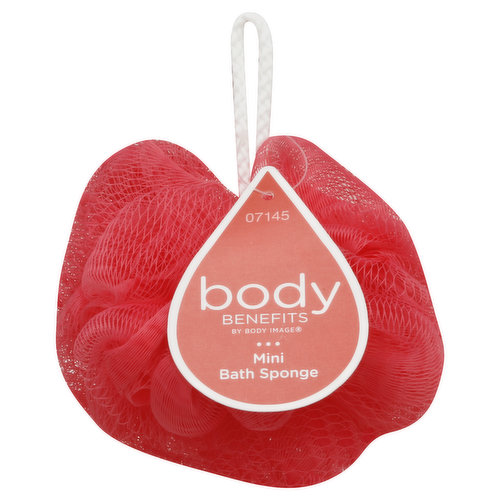 By Body Image. This petite sponge is great for travel and will cleanse you from head to toe. This sponge is recyclable! (Remove rope.) www.bodybenefitsbath.com. Made in China.