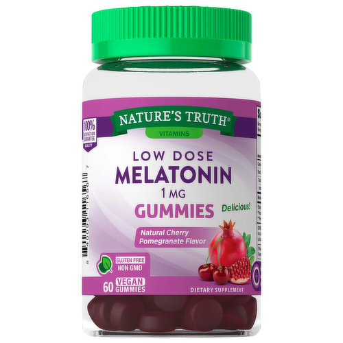 Nature's Truth Melatonin, 1 mg, Low Dose, Gummies, Natural Cherry Pomegranate Flavor