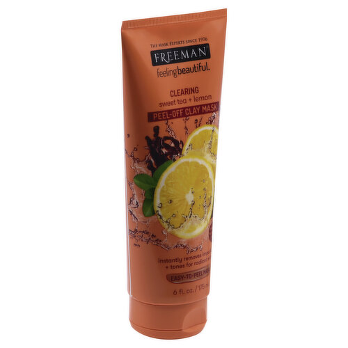 Normal to combo skin. The mask expert since 1976. Feeling Beautiful. Instantly removes impurities + tones for radiant skin. Easy-to-peel mask. This peel-off clay mask delivers the cleansing and oil absorbing benefits you expect from clay plus the all-over toning and refining perks of an easy-to-peel-off mask! Antioxidant-rich tea helps protect skin from damaging free radicals and lemon helps lighten dark spots for a radiant complexion. Perfect for normal to combination skin.Instagram. Facebook. www.freemanbeaty.com. Not tested on animals.