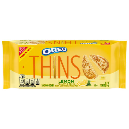 OREO OREO Thins Lemon Creme Sandwich Cookies, Family Size, 11.78 oz