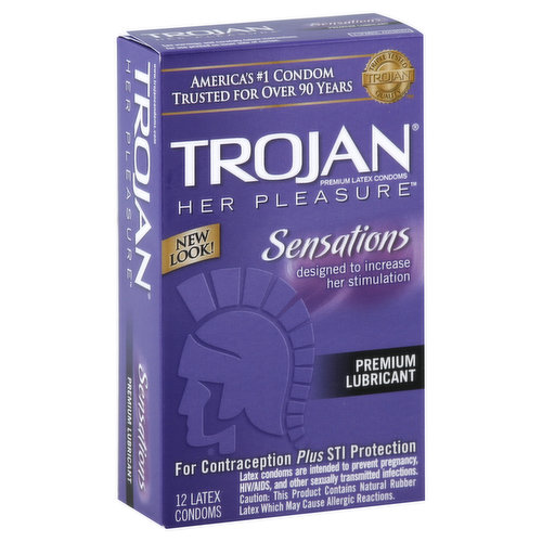 Trojan Her Pleasure Sensations Condoms, Premium Latex, Premium Lubricant
