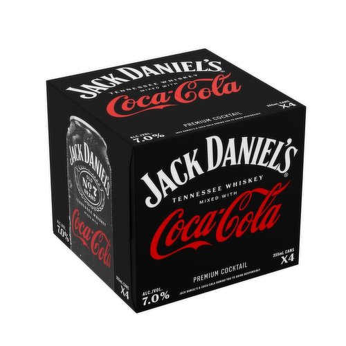 Jack Daniel's Tennessee Whiskey & Coca Cola, 4 Pack