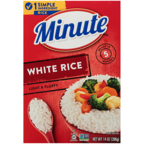 Certified Gluten-free. Non GMO Project verified. nongmoproject.org. 1 simple ingredient rice. Ready in 5 minutes. We're on a mission to make meals simple, so you spend less time cooking and more time enjoying! Real life moves fast we can help. minuterice.com/recipe. minuterice.com/cooking. Share your recipes and thoughts (at)MinuteRiceUs. Pinterest. Instagram. Facebook. Twitter. (hashtag)RiceYourWay. Creamy blue cheese risotto. Find the recipe at minuterice.com/recipe. How Mush? For more servings, visit minuterice.com/cooking. Visit us at minuterice.com. 1-800-minute1 (1-800-646-8831 please have package available. Try our other great products. Ready in 1 minutes. Keep life simple with our ready to serve cups. White rice; Organic red quinoa & brown rice with garlic; jasmine rice; brown rice & quinoa; organic white & red quinoa. Good fast options perfect anytime anywhere. Ready when you are. This carton is 100% recyclable. Grown in the USA rice. We're on a mission to make meals simple, so you spend less time cooking and more time enjoying!; Simply cooked, then dried. Nothing added but convenience.