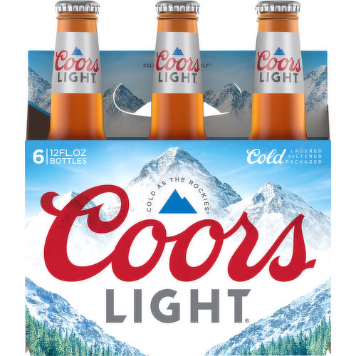 Cold. Filtered. Packaged. Cold as the Rockies. Celebrate responsibly. Corn syrup is used as part of the brewing process only. Coors Light never uses high fructose corn syrup. coorslight.com. We are committed to providing quality products. If you have any comments, please call us at 1-800-642-6116, or write to us at: Coors Brewing Co. Golden, Colorado 80401. Coors recycles. 4.2% alc/vol. 8.4