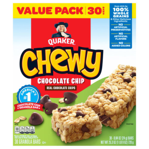 Quaker Granola Bars, Chocolate Chip, Chewy, 30 Pack, Value Pack