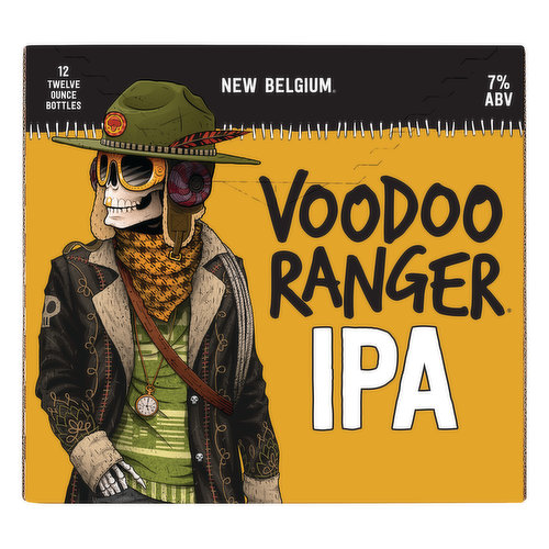 This perfectly balanced dry-hopped IPA is bursting with notes of guava, mango and pineapple with a delicately bitter finish. Have our Best: Fresh: Check the enjoy by date for freshness. Drink responsibly. Enjoy New Belgium responsibly. newbelgium.com. (at)voodooranger. Questions? Concerns? Cheers? www.newbelgium.com/quality. Visit us; Visit New Belgium's Liquid Center Taste Beer. Take a Tour: Reserve a tour at newbelgium.com. Certified B Corporation: As a Certified B Corp, we strive to be role model in positively impacting the communities we serve and our planet as a whole and have been certified as meeting the highest standards of social and environmental performance, transparency and accountability. Learn more at new belgium.com/fat-tire. Please recycle. 7% abv. 14