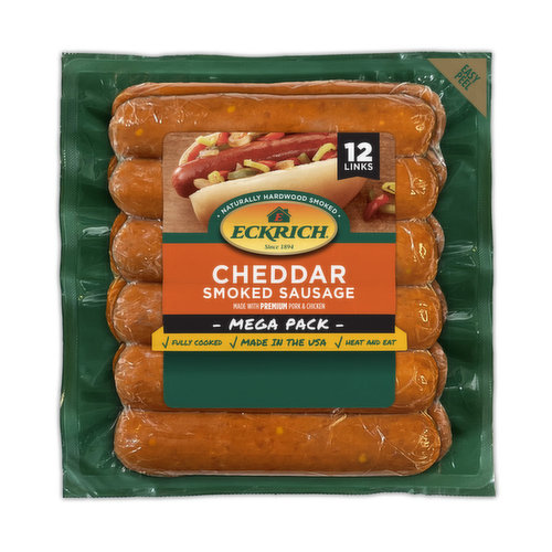 Eckrich Cheddar Smoked Sausage, Mega Pack, 12 Links