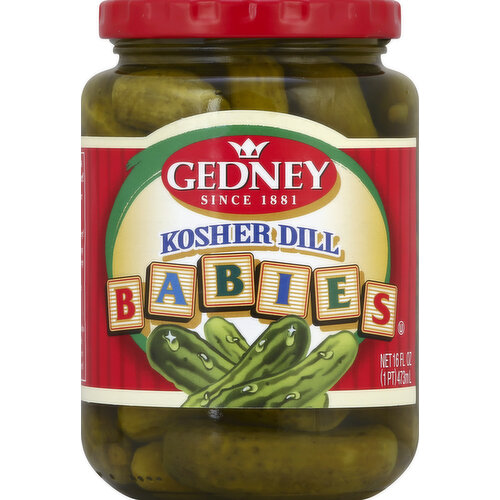 Since 1881. Uncommon quality from people who care. Include code No. on jar when writing us. www.gedneyfoods.com. No baby pickle is smaller or crunchier! Compare this jar to any other brand of baby pickles. Nobody packs smaller, crunchier babies than Gedney! We pick only the teeniest, tiny baby cucumbers. So small they haven't been toughened by life. So small they have to be harvested by hand (not by machine). Gedney Babies, for people who love extra crunchy little pickles you can eat in one or two bites - with no leftovers!