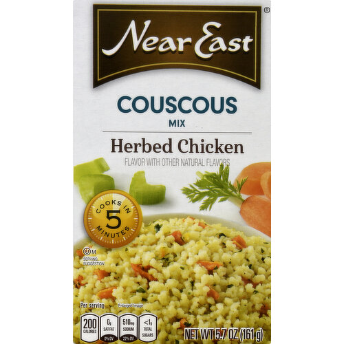 Per Serving: 200 calories; 0 g sat fat (0% DV); 510 mg sodium (22% DV); less than 1 g total sugars. Cooks in 5 minutes. At Near East, we're inspired by how well the world eats. Our journey began 50 years ago with a single, homemade Armenian rice pilaf recipe. Today, the brand has expanded to a family of hearty grains, blended with vibrant spices and herbs from across the globe. Our simple yet flavorful dishes provide creative inspiration for any meal. This package is sold by weight, not by volume. Contents settle during shipping and handling. neareast.com. We're here to help. Neareast.com or 800.222.7423. Please have package available when calling.