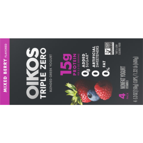 Oikos Triple Zero Mixed Berry Greek Yogurt Cups 5.3 oz