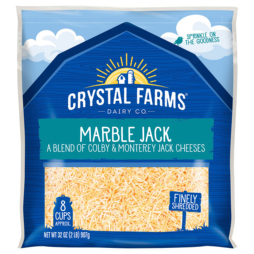 Crystal Farms Finely Shredded Cheese, Marble Jack