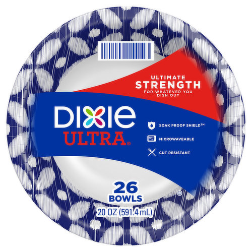Ultimate strength for whatever you dish out. Soak proof shield. Microwaveable. Cut resistant. Dixie Ultra plates and bowls will handle your heavy, messy meals, so you can focus on great conversation and not the dishes. Sustainable Forestry Initiative: Certified sourcing. www.sfiprogram.org. Did you know? Bowls are made with 90% renewable plant-based materials. One tree is planted for every tree used. To learn more go to Dixie.com/sustainability.