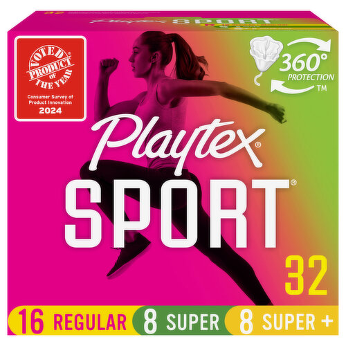 Playtex Sport Tampons, Plastic Applicator, Regular/Super/Super Plus, Fragrance-Free