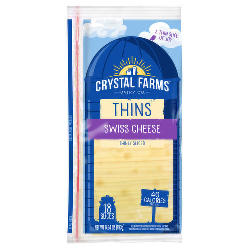 Crystal Farms Cheese Slices, Swiss, Thins