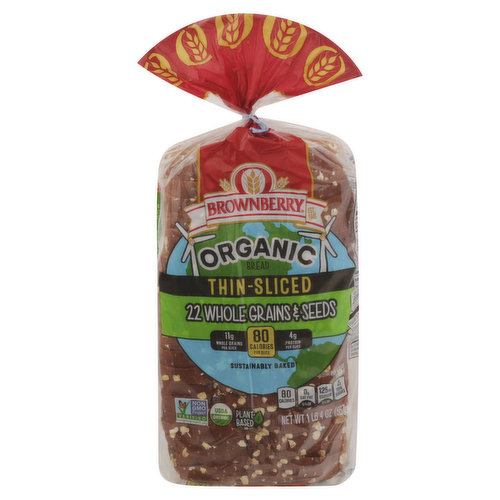 Brownberry Bread, Organic, 22 Whole Grains & Seeds, Thin-Sliced