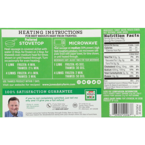 Jones Dairy Farm Sausages Links, Turkey, Golden Brown