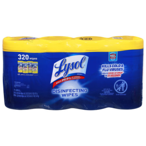 Lysol Disinfecting Wipes, Lemon & Lime Blossom Scent, 4 Pack