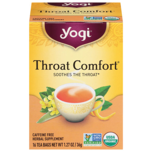 Yogi Throat Comfort Herbal Supplement, Caffeine Free, Tea Bags