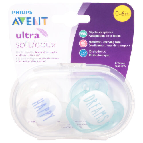 Philips Pacifiers, Ultra Soft, 0-6 Months