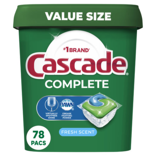 Cascade Complete ActionPacs, Dishwasher Detergent Pods, Fresh, 78 Count